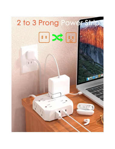 Regleta de 2 Clavijas a 3 Clavijas WRXDMC 8 Salidas AC 4 USB