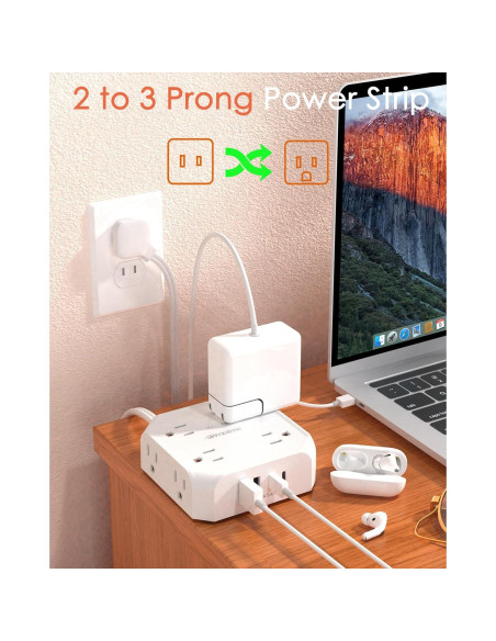 Regleta de 2 Clavijas a 3 Clavijas WRXDMC 8 Salidas AC 4 USB