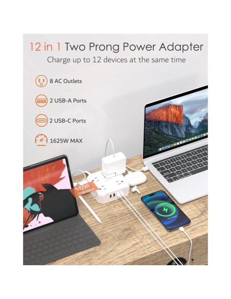 Regleta de 2 Clavijas a 3 Clavijas WRXDMC 8 Salidas AC 4 USB