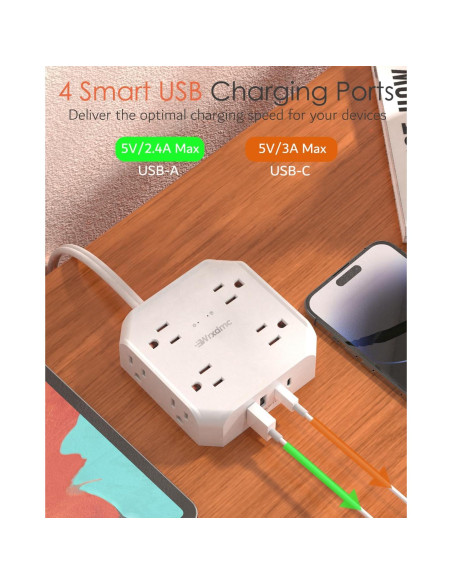 Regleta de 2 Clavijas a 3 Clavijas WRXDMC 8 Salidas AC 4 USB