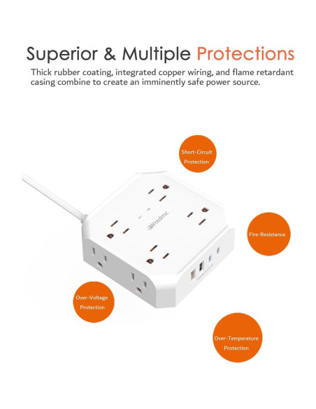 Regleta de 2 Clavijas a 3 Clavijas WRXDMC 8 Salidas AC 4 USB