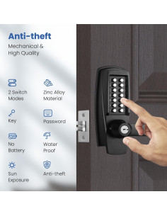 Cerradura de Teclado LVOZ - Modelo 9 - Sin Llave - Negro 2