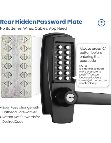 Cerradura de Teclado LVOZ - Modelo 9 - Sin Llave - Negro