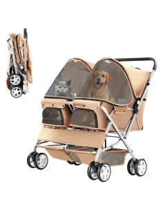 Carrito de Mascotas Doble LPOTIUS Plegable Beige 20 kg