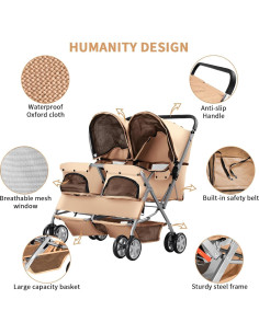 Carrito de Mascotas Doble LPOTIUS Plegable Beige 20 kg 2