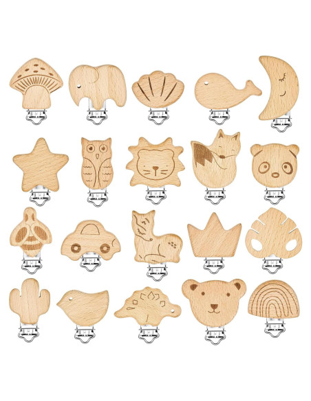 20 Clips de Chupete de Madera para Bebé - Accesorios DIY