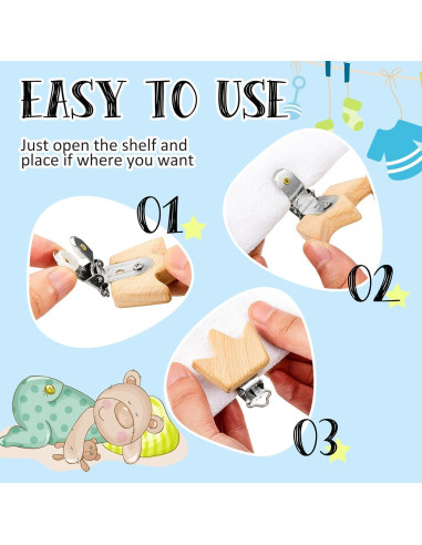 20 Clips de Chupete de Madera para Bebé - Accesorios DIY