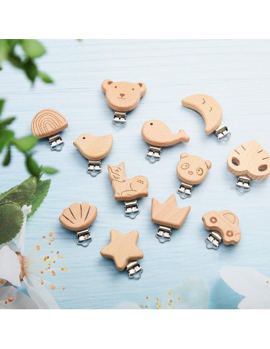 20 Clips de Chupete de Madera para Bebé - Accesorios DIY