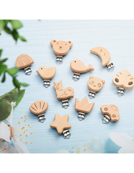 20 Clips de Chupete de Madera para Bebé - Accesorios DIY