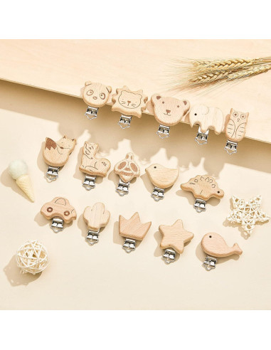 20 Clips de Chupete de Madera para Bebé - Accesorios DIY