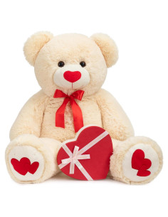 Oso de Peluche Grande HollyHOME 91 cm Beige con Corazón Rojo