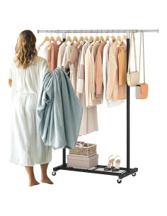 Perchero Rodante JIUYOTREE con Estante de Malla Negro 122.4 cm