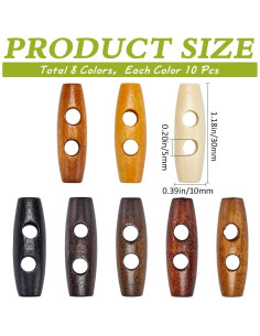 Botones de Madera Ovalados GORGECRAFT 80Pcs 30x10mm 8 Colores 2
