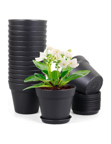 Macetas de Plástico Negras 10 cm - Paquete de 16 Meowell