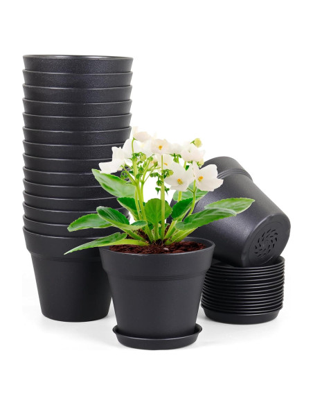 Macetas de Plástico Negras 10 cm - Paquete de 16 Meowell