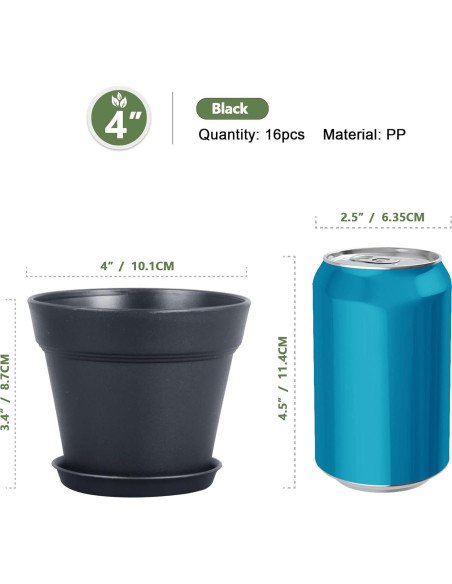 Macetas de Plástico Negras 10 cm - Paquete de 16 Meowell