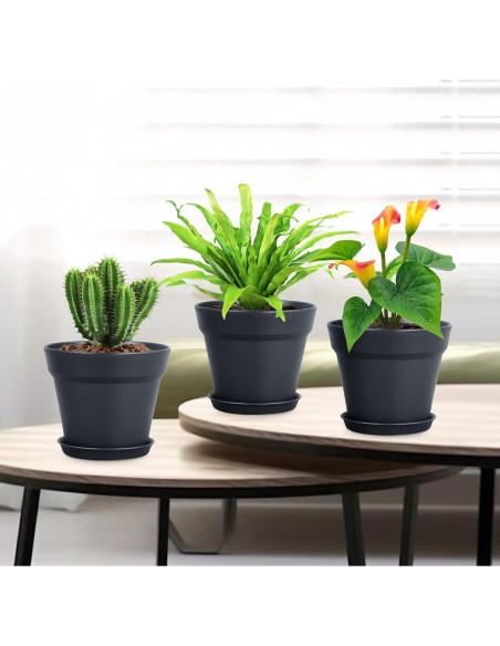 Macetas de Plástico Negras 10 cm - Paquete de 16 Meowell