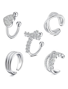 Aretes Cuff Falsos JFORYOU de Acero Inoxidable Ajustables