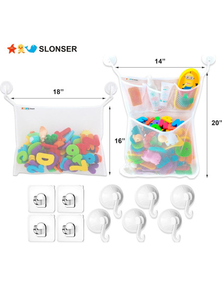 2 Sostenedores de Juguetes de Baño Slonser, Grande, Perla