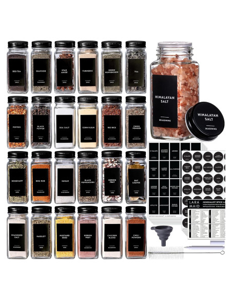 Set de Frascos de Especias Laramaid 24 Piezas 118ml con Etiquetas