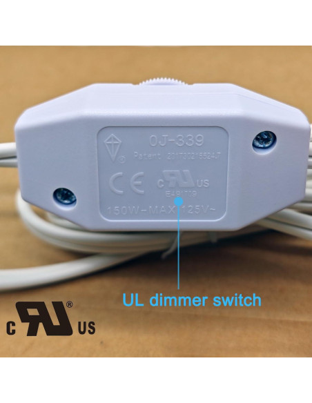 Interruptor Regulador Rotativo PLUSPOE 1.8m Cable Blanco 2Pack