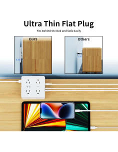 Regleta de 8 tomacorrientes y 4 USB Tcstei 1.83 m con protección 2