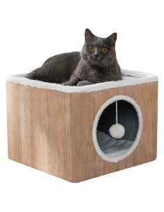 Casa de Gato LUCKITTY Plegable con Cojines y Juguete Marrón