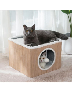 Casa de Gato LUCKITTY Plegable con Cojines y Juguete Marrón 2