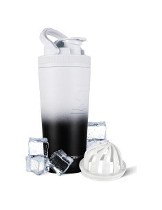 Botella Mezcladora Ice Shaker 26oz Acero Inoxidable Negro/Blanco