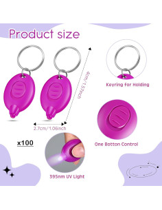 100 Mini Linternas UV de Llavero VIHOSE 395nm Portátiles 2