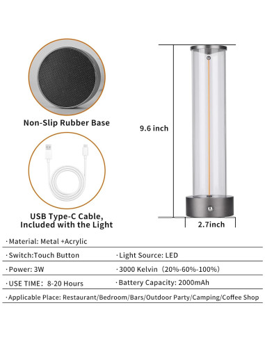 Lámpara de Mesa LED Inalámbrica YYXGOOB C-Silver 3 Niveles