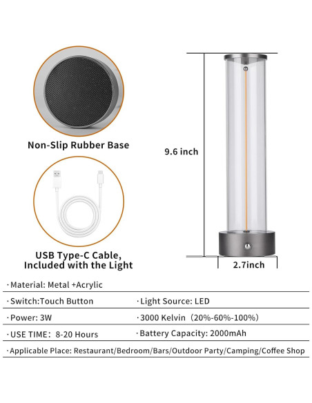 Lámpara de Mesa LED Inalámbrica YYXGOOB C-Silver 3 Niveles
