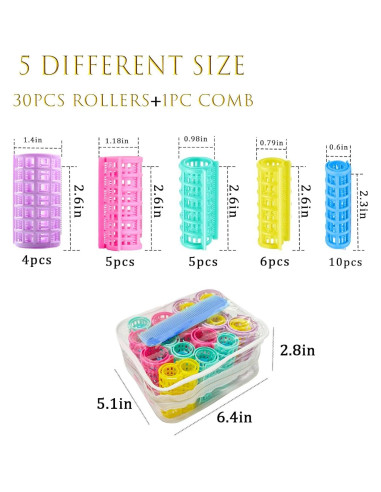 Juego de 30 Rulos de Plástico ZMD para Peinados sin Calor