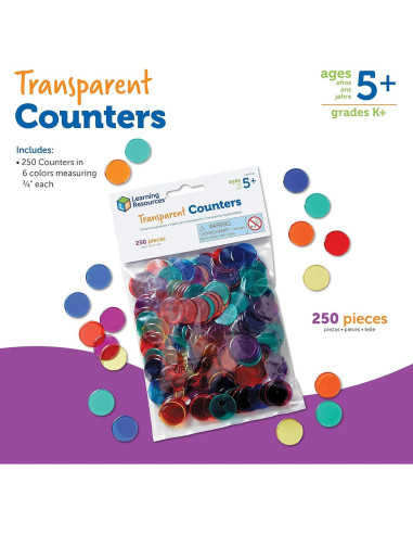 Fichas Transparentes de Colores Recursos de Aprendizaje - 250 Piezas