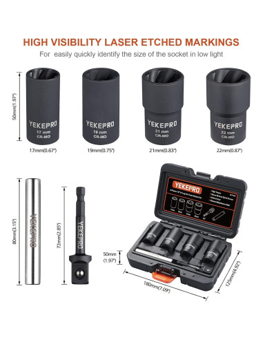 Juego de Herramientas para Remover Tuercas YEKEPRO 6 Piezas 17-22MM