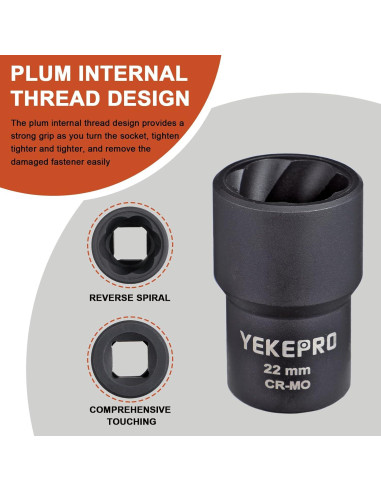 Juego de Herramientas para Remover Tuercas YEKEPRO 6 Piezas 17-22MM