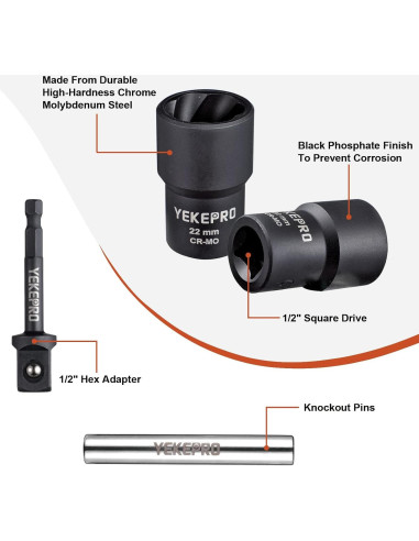 Juego de Herramientas para Remover Tuercas YEKEPRO 6 Piezas 17-22MM