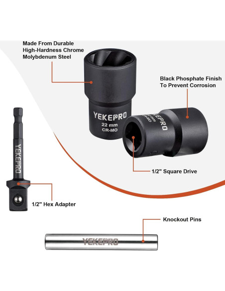 Juego de Herramientas para Remover Tuercas YEKEPRO 6 Piezas 17-22MM