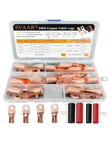 Kit de terminales de cobre SVAAR 20 piezas 1/0 y 2/0 AWG