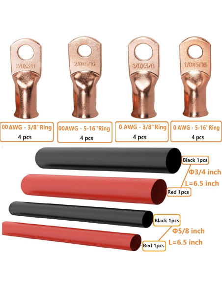 Kit de terminales de cobre SVAAR 20 piezas 1/0 y 2/0 AWG