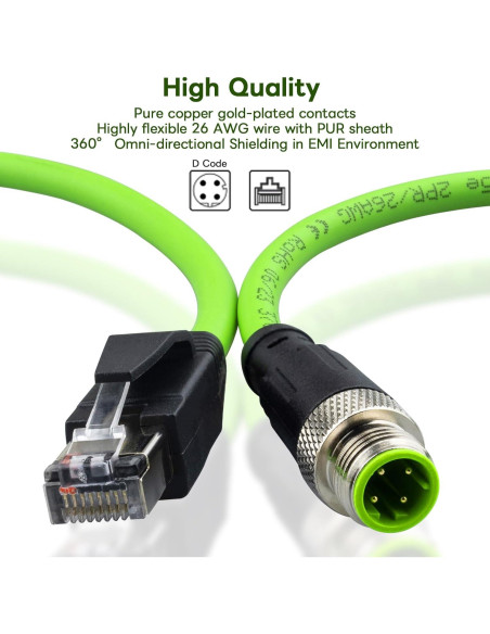 Cable Ethernet M12 a RJ45 1m Cat5e D Code 4 Pines IP67