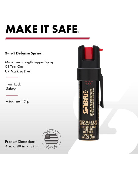Spray de Defensa SABRE 3-en-1 con Clip - 23 ml, Máxima Fuerza