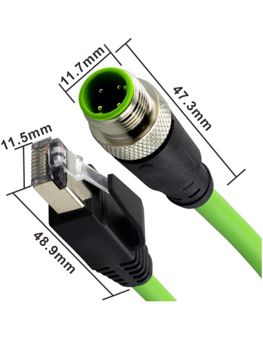 Cable Ethernet M12 a RJ45 1m Cat5e D Code 4 Pines IP67