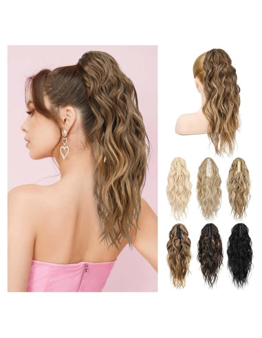 Extensión de Cola de Caballo LONAI 45.72 cm Clip Ondulada Marrón Ceniza