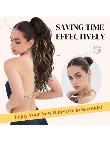 Extensión de Cola de Caballo LONAI 45.72 cm Clip Ondulada Marrón Ceniza