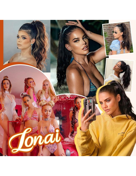 Extensión de Cola de Caballo LONAI 45.72 cm Clip Ondulada Marrón Ceniza