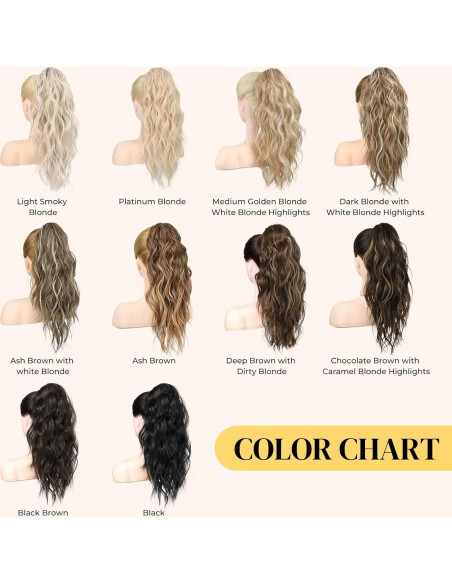 Extensión de Cola de Caballo LONAI 45.72 cm Clip Ondulada Marrón Ceniza