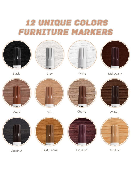 Kit de Marcadores de Retoque SEISSO para Madera, 12 Colores Kit de Marcadores de Retoque SEISSO para Madera, 12 Colores