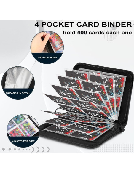 Carpeta de Tarjetas de Béisbol CECOKESO 400 Bolsillos Negra