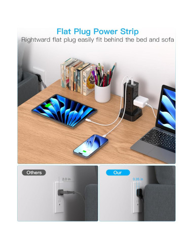 Regleta de Sobretensión One Beat 1.83m 12 Salidas 4 USB Carga Rápida